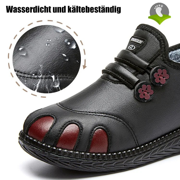 Echtes Leder verdickte warme flache Schuhe